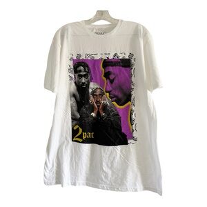 TUPAC SHAKUR (2Pac) Men’s White 100% Cotton Tee T-Shirt-LARGE